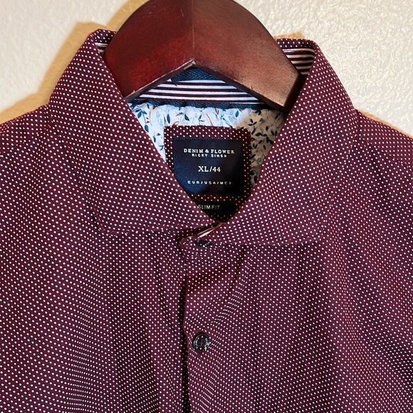 Denim & Flower Polka Dot Button Down Dress Shirt Size XL Slim Fit - Picture 2 of 10